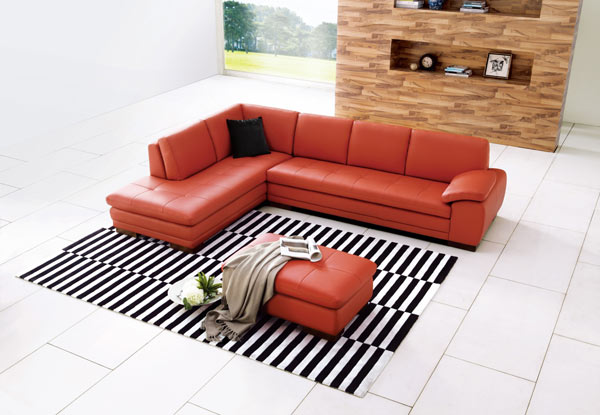 J&M Furniture - 625 Pumpkin Italian Leather LAF Sectional With Ottoman - 175443111-LHFC-OTT-PK - GreatFurnitureDeal
