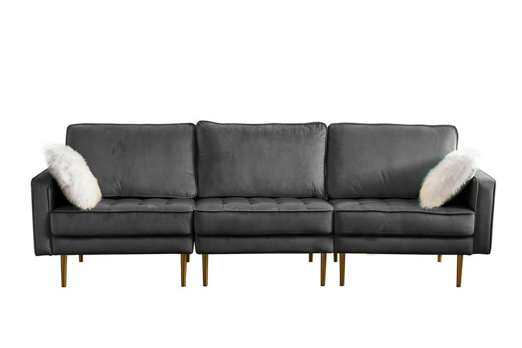 GFD Home - Theo Gray Velvet Sofa Loveseat Chair Living Room Set with Pillows - GreatFurnitureDeal