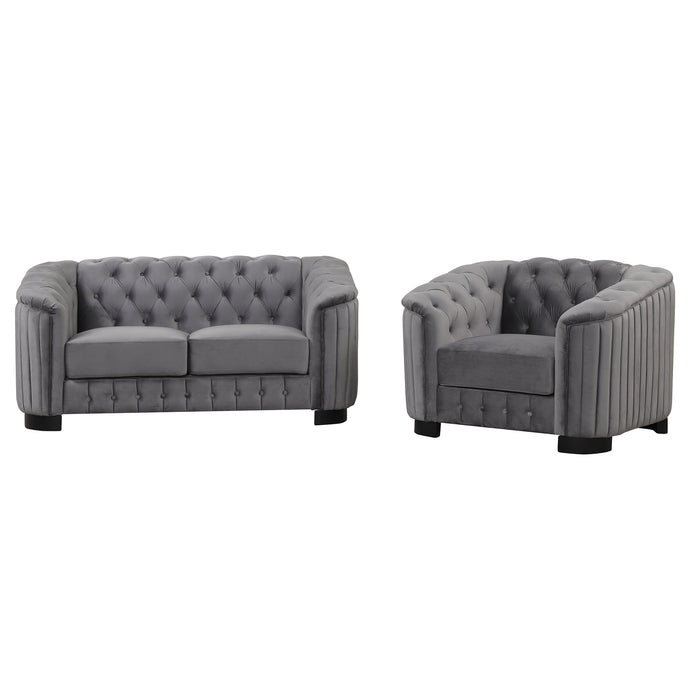 GFD Home - Modern 3-Piece Sofa Sets with Rubber Wood Legs,Velvet Upholstered Couches Sets Including Three Seat Sofa, Loveseat and Single Chair for Living Room Furniture Set,Gray - GreatFurnitureDeal