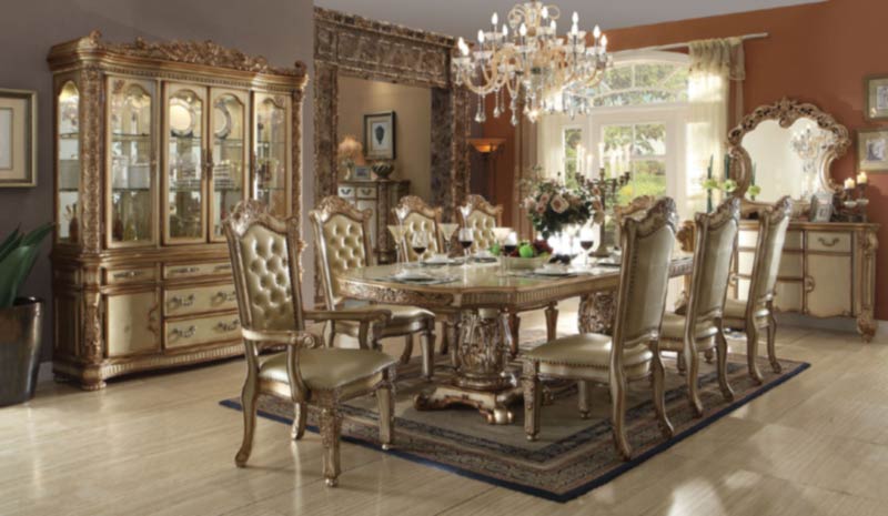 Acme Furniture - Vendome 10 Piece Double Pedestal Dining Table Set in Gold Patina/Bone - 63000-10SET