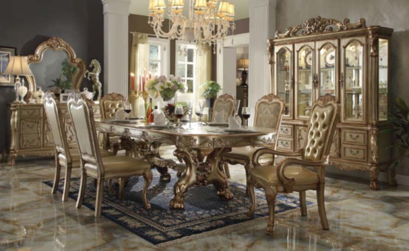Acme Furniture - Dresden 8 Piece Dining Table Set in Gold Patina/Bone - 63150-8SET
