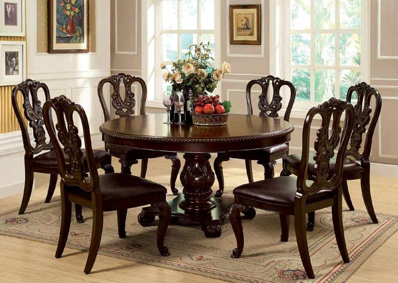 Furniture of America - BELLAGIO 7 Piece Round Dining Table Set in Brown Cherry - CM3319RT-7SET