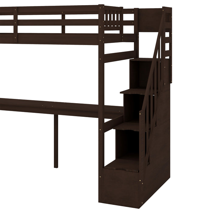 GFD Home - Twin Size Loft Bed with Storage Staircase and Built-in Desk, Espresso (Old SKU:GX000903AAP) - GreatFurnitureDeal