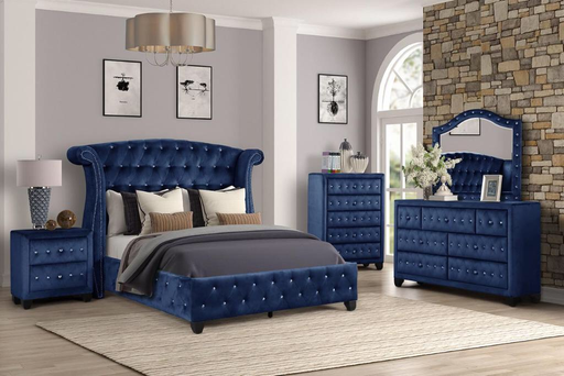 Sophia Queen Bed 4 Piece Blue - GreatFurnitureDeal