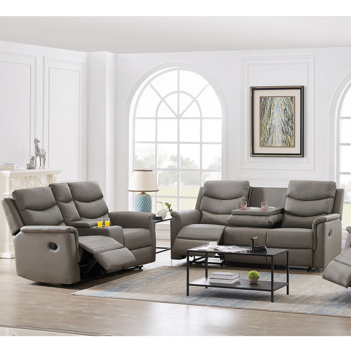 GFD Home - MOTION SOFA 3+2 GREY PU - GreatFurnitureDeal