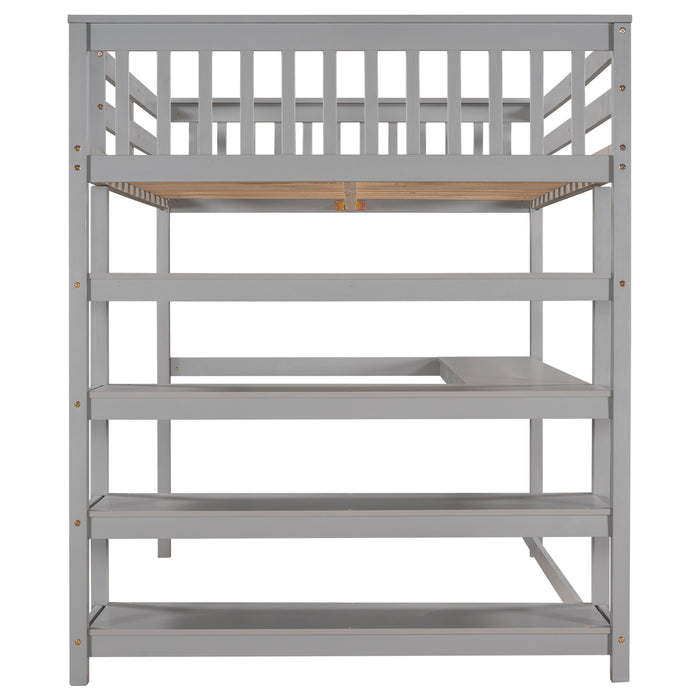 GFD Home - Full Size Loft Bed with Storage Shelves and Under-bed Desk, Gray(OLD SKU:SM000246AAE-1) - GreatFurnitureDeal