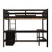 GFD Home - Full size Loft Bed with Shelves and Desk, Wooden Loft Bed with Desk - Espresso - GreatFurnitureDeal