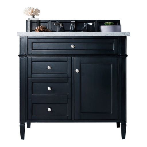 James Martin Furniture - Brittany 36" Single Vanity, Black Onyx with 3 CM Carrara Marble Top - 650-V36-BKO-3CAR - GreatFurnitureDeal