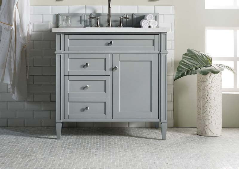James Martin Furniture - Brittany 36" Urban Gray Single Vanity with 3 CM Carrara Marble Top - 650-V36-UGR-3CAR - GreatFurnitureDeal