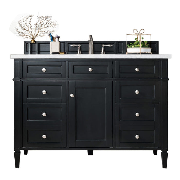 James Martin Furniture - Brittany 48" Single Vanity, Black Onyx with 3 CM Carrara Marble Top - 650-V48-BKO-3CAR - GreatFurnitureDeal