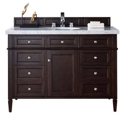 James Martin Furniture - Brittany 48" Burnished Mahogany Single Vanity with 3 CM Arctic Fall Solid Surface Top - 650-V48-BNM-3AF - GreatFurnitureDeal