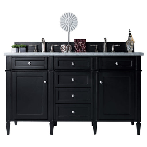 James Martin Furniture - Brittany 60" Double Vanity, Black Onyx with 3 CM Carrara Marble Top - 650-V60D-BKO-3CAR - GreatFurnitureDeal