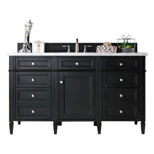 James Martin Furniture - Brittany 60" Single Vanity, Black Onyx with 3 CM Carrara Marble Top - 650-V60S-BKO-3CAR - GreatFurnitureDeal