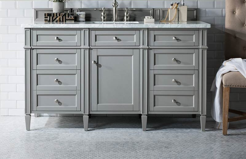 James Martin Furniture - Brittany 60" Urban Gray Single Vanity with 3 CM Arctic Fall Solid Surface Top - 650-V60S-UGR-3AF