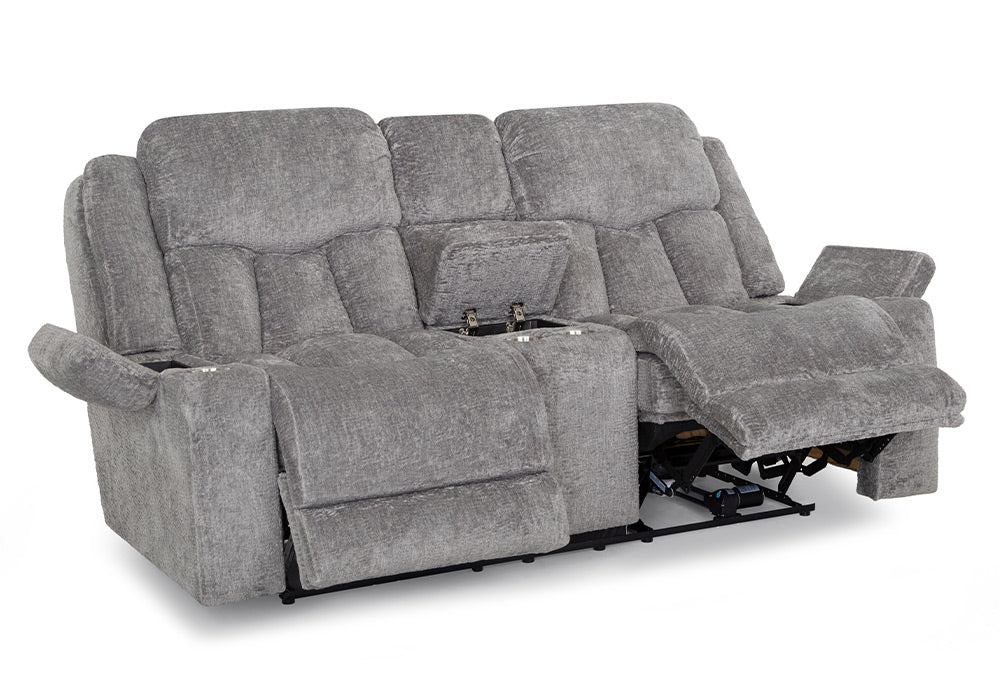 Franklin Furniture - Denali Power Reclining Console Loveseat w-Power Headrest-Storage-Cupholders in Ash - 65235 ASH