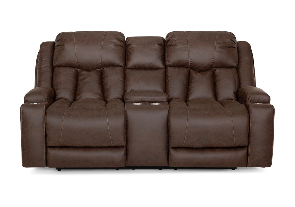 Franklin Furniture - Denali Power Reclining Console Loveseat w-Power Headrest-Storage-Cupholders in Espresso - 65235 ESPRESSO