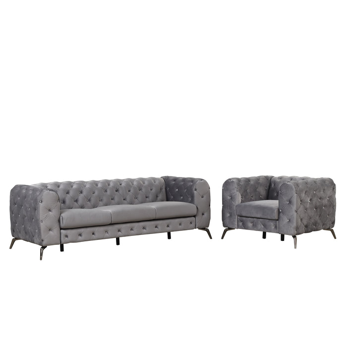 GFD Home - Modern 3-Piece Sofa Sets with Sturdy Metal Legs,Velvet Upholstered Couches Sets Including Three Seat Sofa, Loveseat and Single Chair for Living Room Furniture Set,Gray - GreatFurnitureDeal