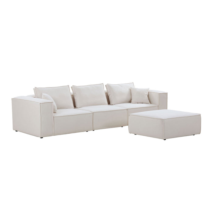GFD Home - Modular Sectional Living Room Sofa Set, Modern Minimalist Style Couch with Ottoman and Reversible Chaise, L-Shape, White - GreatFurnitureDeal