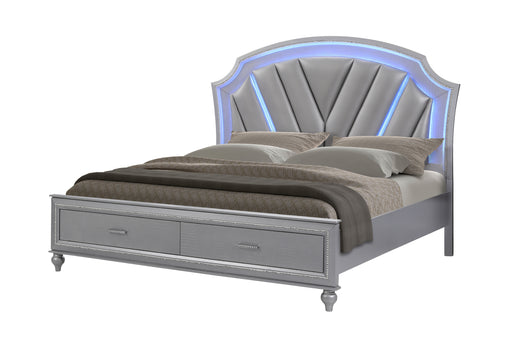 GFD Home - Rick Upholstered Low Profile Platform Amber King Silver LED Bed made with Wood - GreatFurnitureDeal
