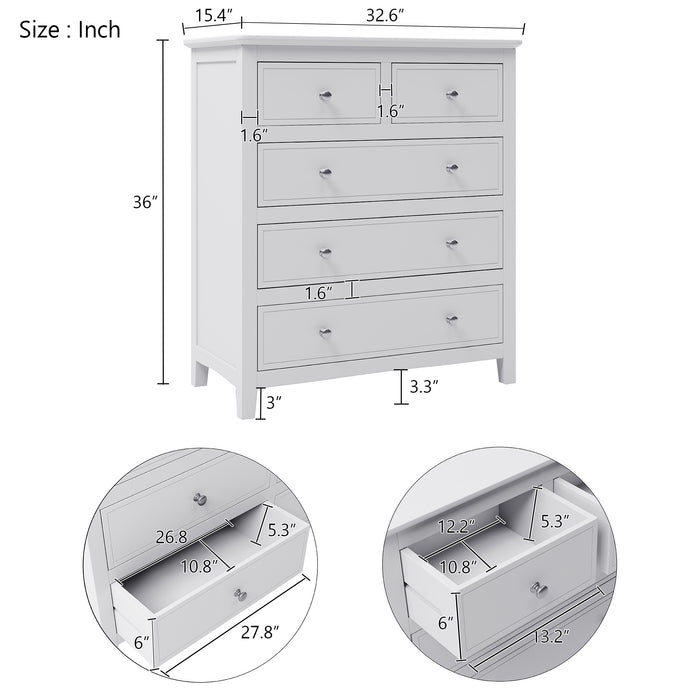 GFD Home - White Solid Wood 5 Pieces King Bedroom Sets(bed+nightstand*2+chest+dresser）New - GreatFurnitureDeal