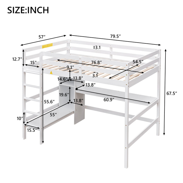 GFD Home - Full Size Loft Bed with Multifunction Shelves and Under-bed Desk, White - GreatFurnitureDeal