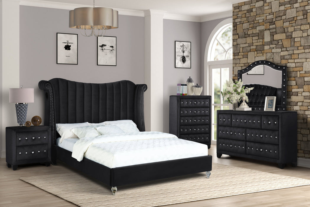 GFD Home - Tulip Queen Upholstery Bed made with Wood in Black - GreatFurnitureDeal