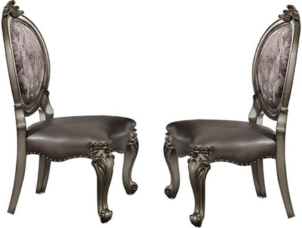 Acme Furniture - Versailles Silver PU & Antique Platinum Dining Side Chair (Set-2) - 66822 - GreatFurnitureDeal