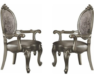 Acme Furniture - Versailles Silver PU & Antique Platinum Dining Arm Chair (Set-2) - 66823