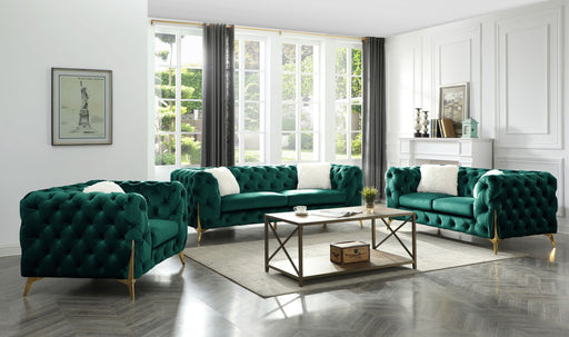 GFD Home - Moderno 3 Pc Tufted Living Room Set Finished with Velvet in Green - GreatFurnitureDeal