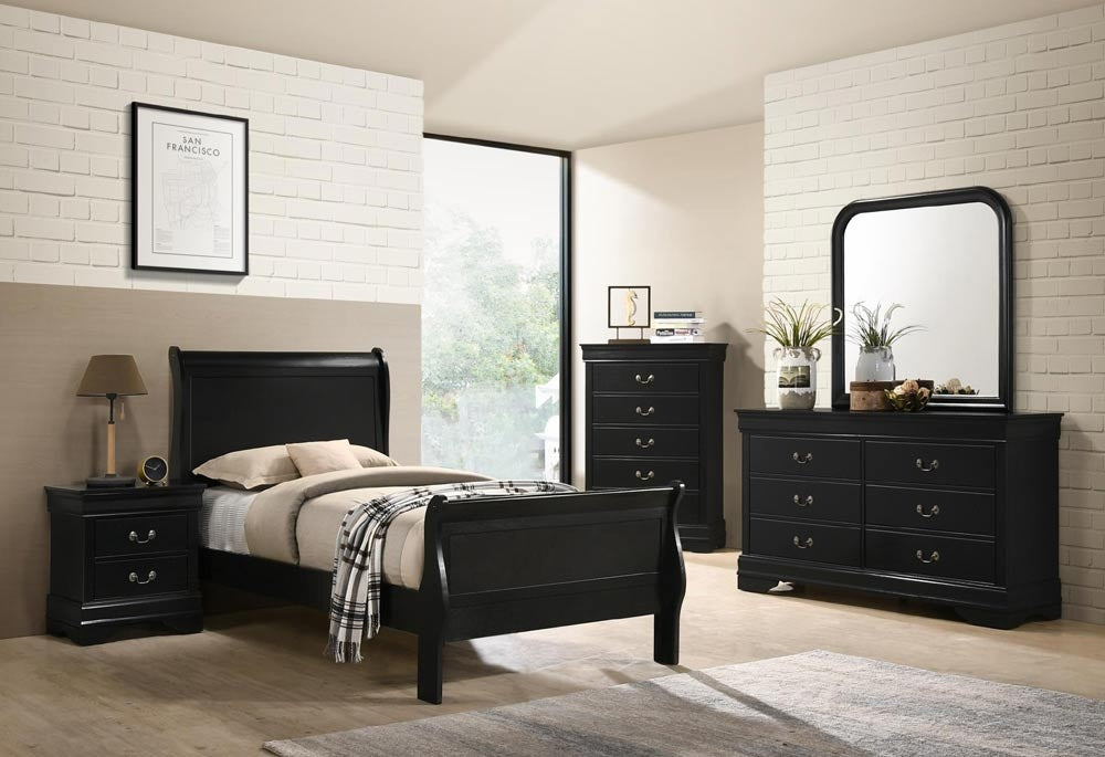 Myco Furniture - Louis Philippe 5 Piece Full Size Bedroom Set in Black - 6702F-5SET