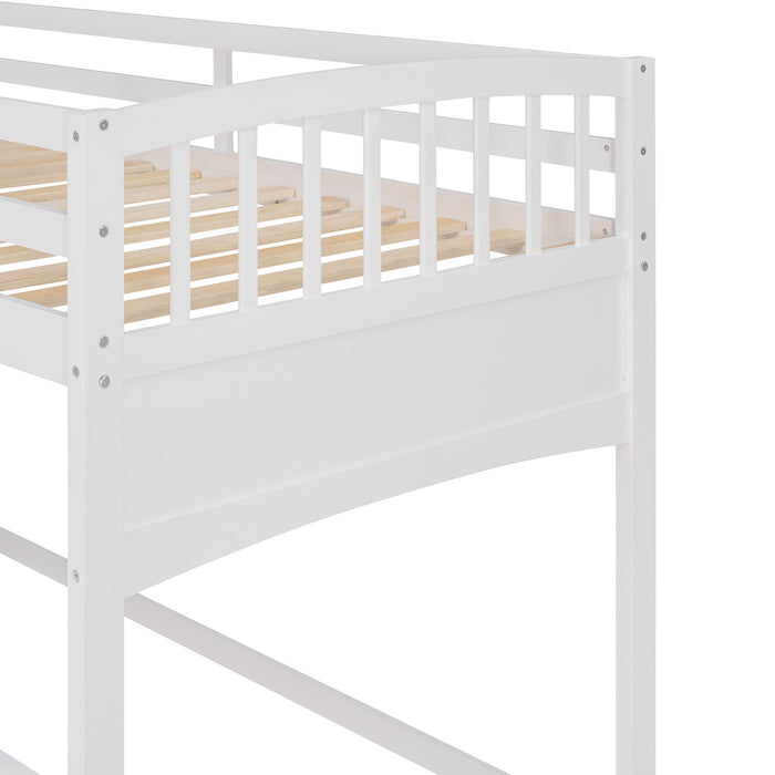 GFD Home - Stairway Twin XL Loft Bed with Twin Size Trundle and 3 Drawers, Storage, Desk, White - GreatFurnitureDeal