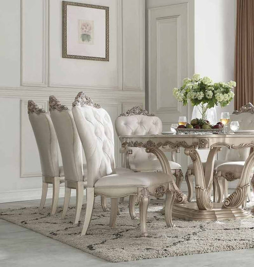 Acme Furniture - Gorsedd Cream Fabric & Antique White Side Chair (Set-2) - 67442 - GreatFurnitureDeal