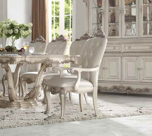 Acme Furniture - Gorsedd Cream Fabric & Antique White Arm Chair (Set-2) - 67443 - GreatFurnitureDeal