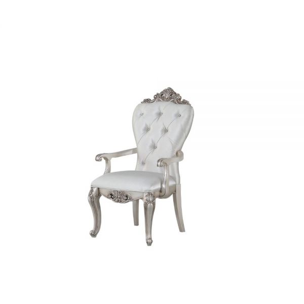 Acme Furniture - Gorsedd Cream Fabric & Antique White Arm Chair (Set-2) - 67443