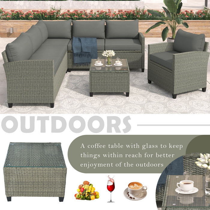 GFD Home - U_STYLE Patio Furniture Set, 5 Piece Outdoor Conversation Set，with Coffee Table, Cushions and Single Chair - GreatFurnitureDeal