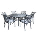 GFD Home - Outdoor Aluminum 7-Piece Round Dining Set With 6 Arm Chairs, Blue - GreatFurnitureDeal