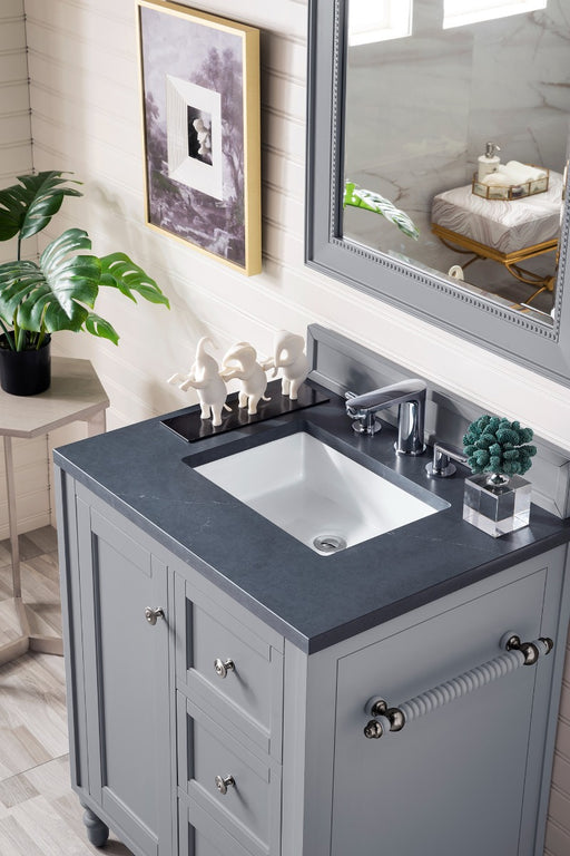 James Martin Furniture - Copper Cove Encore 30" Single Vanity, Silver Gray, w- 3 CM Charcoal Soapstone Quartz Top - 301-V30-SL-3CSP - GreatFurnitureDeal