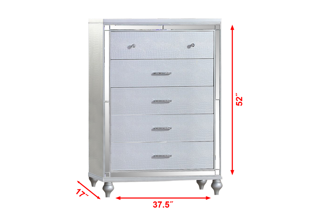 GFD Home - Sterling Full 5 PC LED Bedroom set made with wood in Silver Color - GreatFurnitureDeal