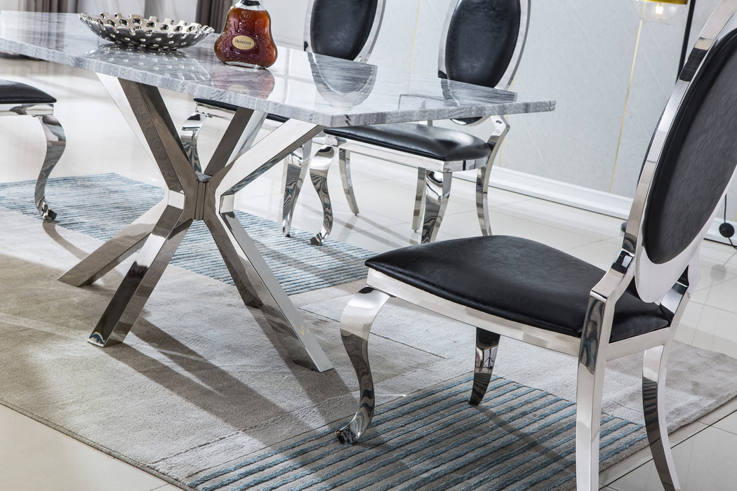 GFD Home - Modern Rectangular Marble Table for Dining Room/Kitchen, 1.02" Thick Marble Top, Chrome Plated Stainless Steel Base, Size:79"Lx39"Dx30"H(Not Including Chairs) - GreatFurnitureDeal