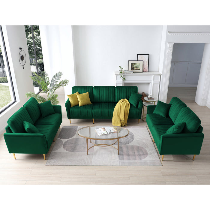 GFD Home - Sofa Sets for Living Room 3 Piece Mid Century Modern Sectional Couch Set, 2 Upholstered Loveseat Sofas and one 3-Seat Sofa (3, Green Velvet) - GreatFurnitureDeal