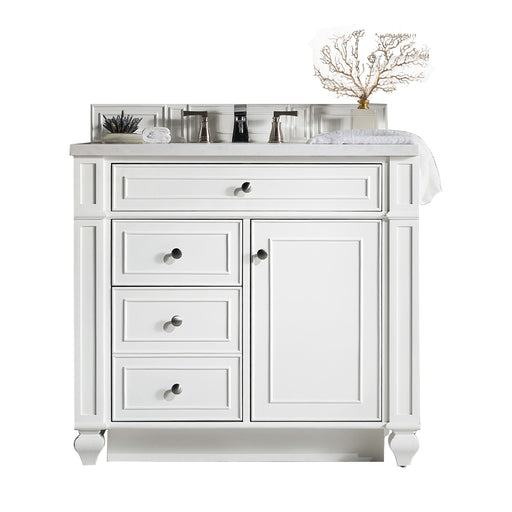 James Martin Furniture - Bristol 36" Single Vanity, Bright White, w- 3 CM Classic White Quartz Top - 157-V36-BW-3CLW - GreatFurnitureDeal