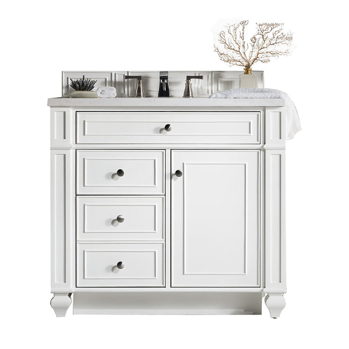 James Martin Furniture - Bristol 36" Single Vanity, Bright White w- 3 CM Arctic Fall Solid Surface Top - 157-V36-BW-3AF - GreatFurnitureDeal