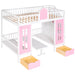 GFD Home - Full-Over-Full Bunk Bed with Changeable Table , Bunk Bed Turn into Upper Bed and Down Desk - Pink - GreatFurnitureDeal