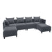 GFD Home - Sectional Sofa U shape Velvet Square Arm Sofa with 6 Pillows for Living Room, Grey - GreatFurnitureDeal