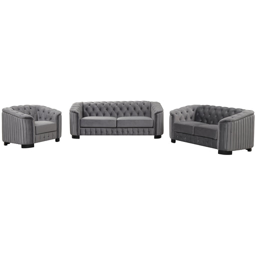 GFD Home - Modern 3-Piece Sofa Sets with Rubber Wood Legs,Velvet Upholstered Couches Sets Including Three Seat Sofa, Loveseat and Single Chair for Living Room Furniture Set,Gray - GreatFurnitureDeal