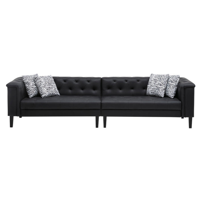 GFD Home - Sarah Black Vegan Leather Tufted Sofa 2 Chairs Living Room Set With 6 Accent Pillows - GreatFurnitureDeal