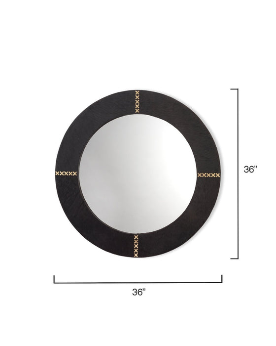 Jamie Young Company - Round Cross Stitch Mirror in Espresso Hide w- Antique Brass - 6CROS-LGES