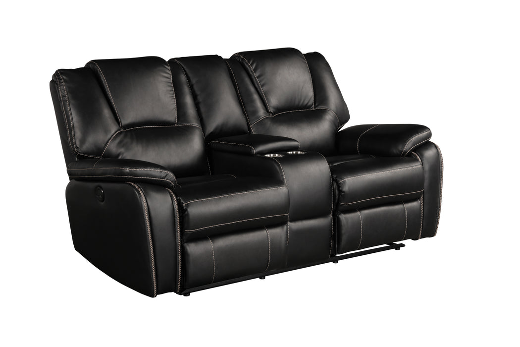 GFD Home - Hong Kong 3 Piece Power Reclining Sofa Set made with Faux Leather in Black - GreatFurnitureDeal