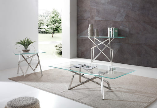 GFD Home - Modrest Hawkins Modern Glass & Stainless Steel Console Table - GreatFurnitureDeal