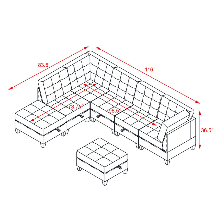 GFD Home - L shape Modular Sectional Sofa，DIY Combination，includes Three Single Chair ，Two Corner and Two Ottoman，Ivory Chenille - GreatFurnitureDeal